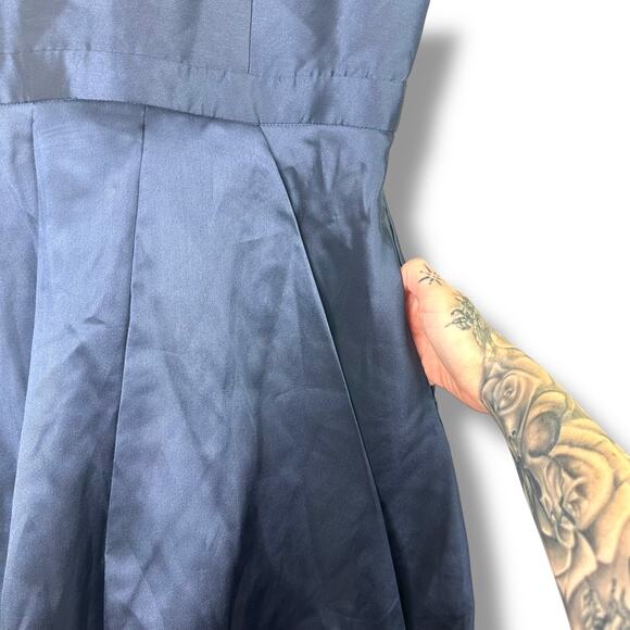 Lulus NWT Broadway Show Navy Blue High-Low Taffeta Pleated Gown Dress Medium - Picture 6 of 11